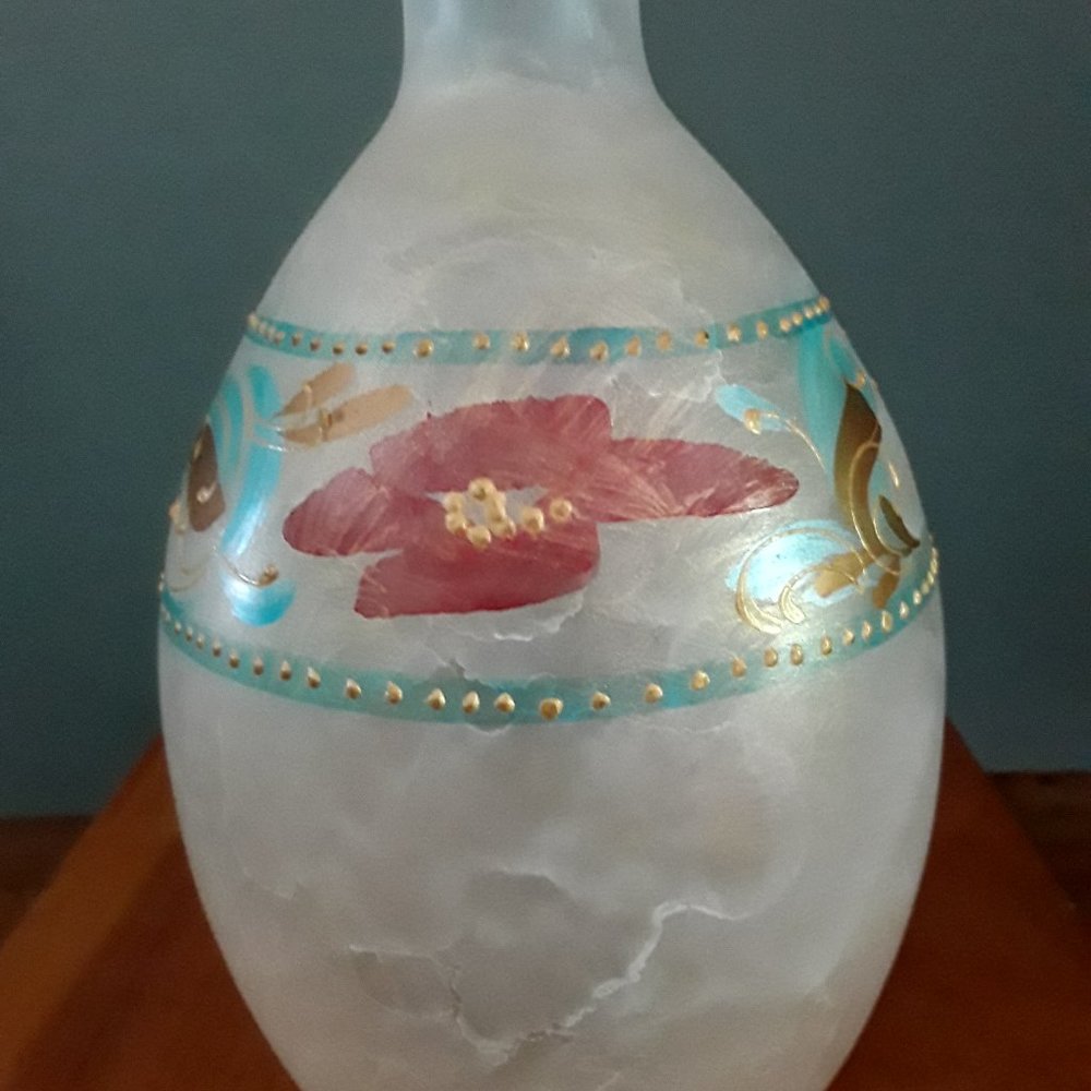 Vintage ARTE MURANO Frosted Art Glass Vase with Floral Motif - Made in Italy